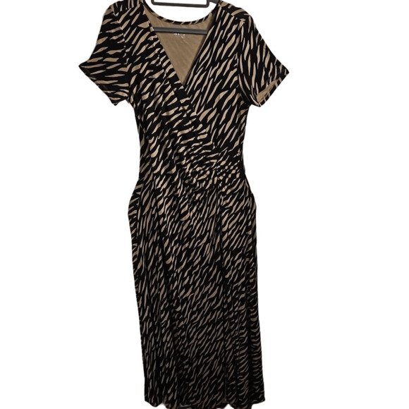 Soft Surroundings Women's XS Wrap Front Short Sleeve Zebra Print Maxi Dress Tan - Picture 1 of 6